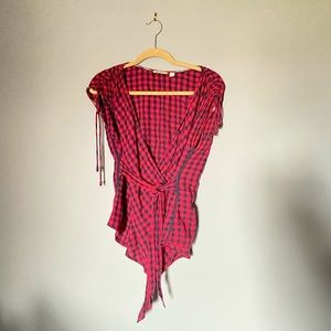 🍒 Anthropologie Holding Horses red plaid blouse 8